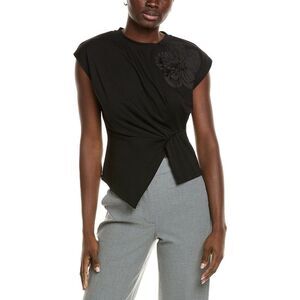 Gracia Womens  Draped Cinched Side T-Shirt, Black